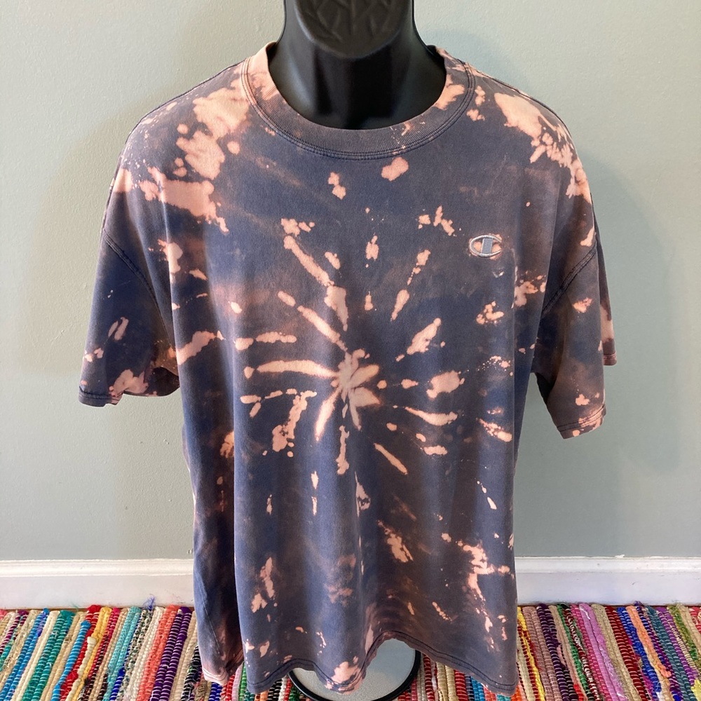 Champion Logo Tie Dye Tee Shirt Gray XL Classic Blank Plain Everyday Athletic